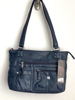 Stone Mountain Accessories Navy Leather Shoulder Bag